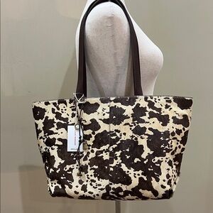 Lucky Brand | Genuine Leather & Calf Hair Tote in “Dark Cappuccino” w/Bag Charms